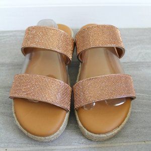 Bamboo Rhinestone Flat Sandal in Rose Gold